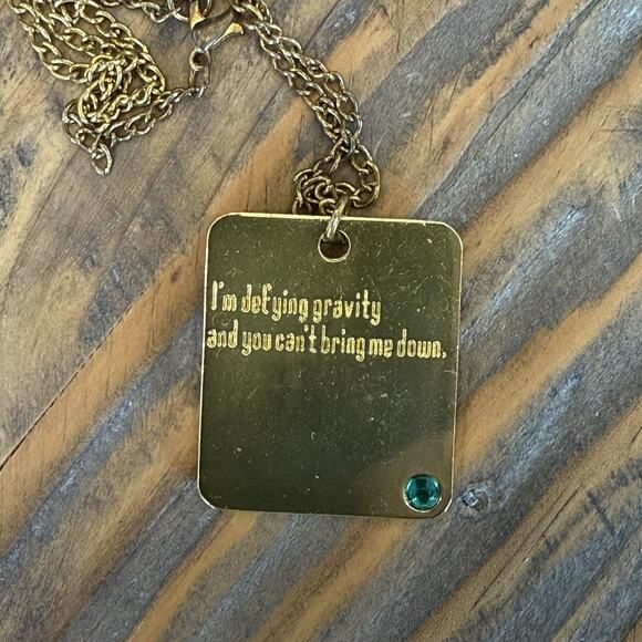 Wicked The Musical Defying Gravity Necklace Charm Pendant Green Rhinestone - Picture 3 of 6